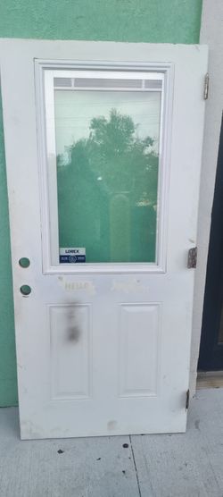 Exterior metal single door half glass inner blind been cut from the top 35.75x77