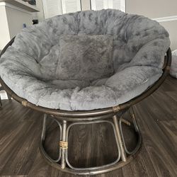 Grey Papasan Chair (Cushion, Pillow, + Frame INCLUDED)