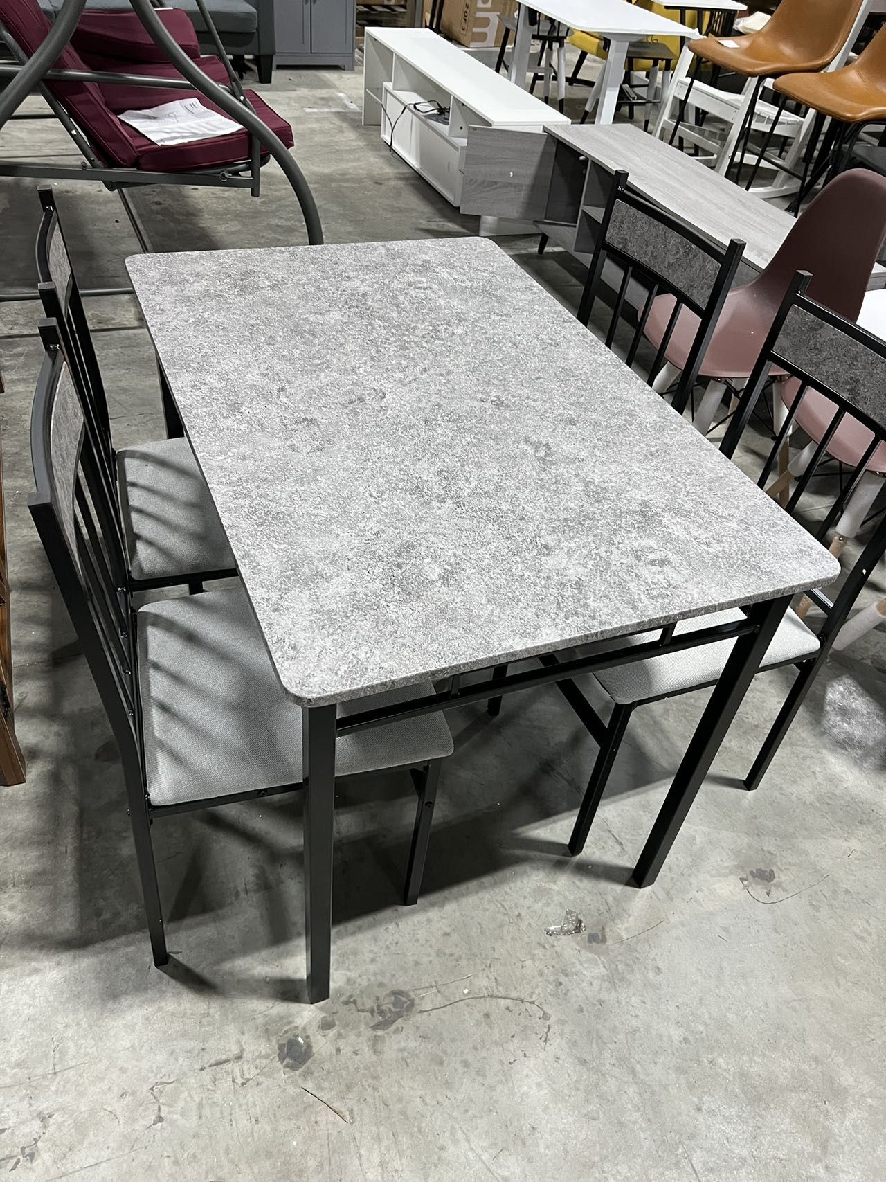 5-Piece Dining Set Metal Table and 4-Chairs Kitchen Breakfast Furniture