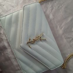 Ysl Yves Saint Laurent White Hand Bag With Gold Chain