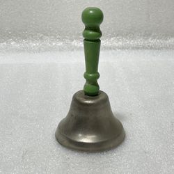 Antique Green Wooden Handle Hand Bell Ringer Kitchen Tools  ~ 5/5" Inch Tall