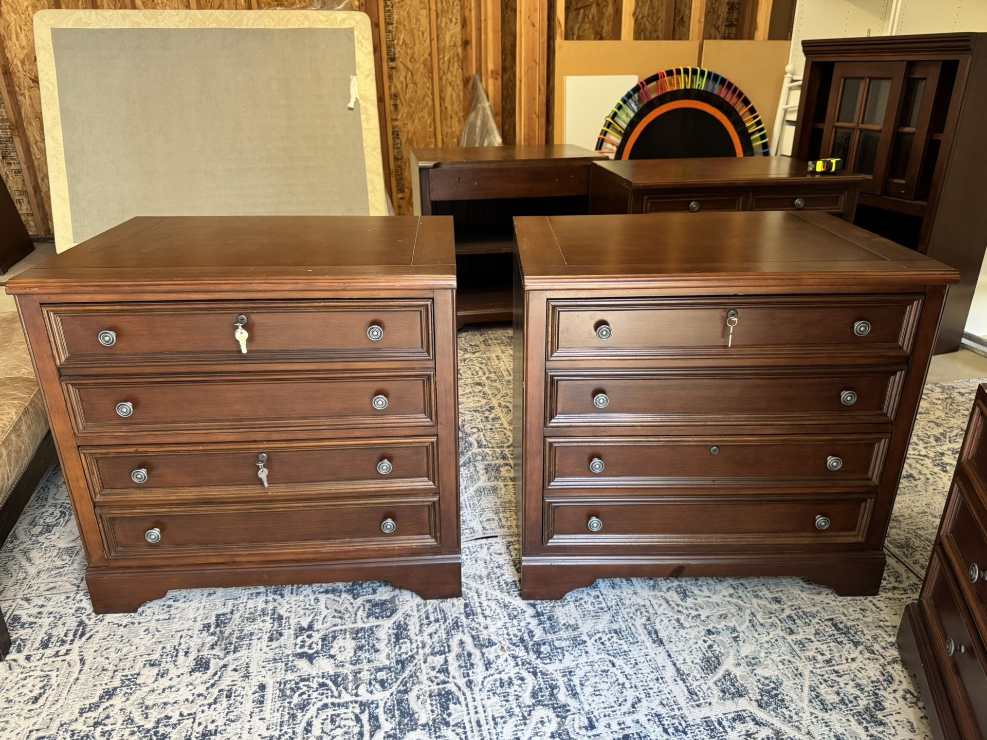 2x Desk Height File Cabinets Quality Wood Construction.
