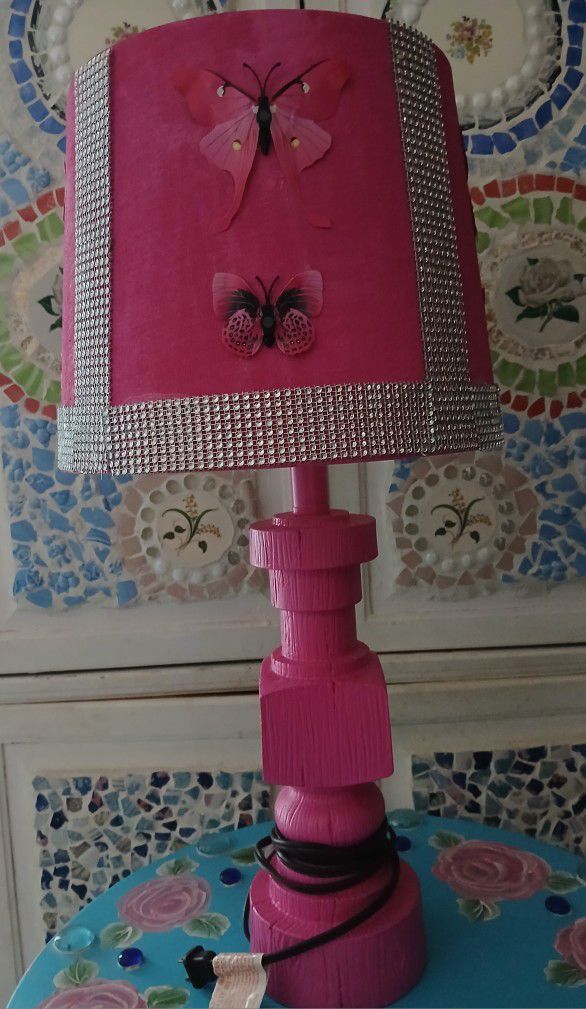 Pink Butterflies Bling Lamp