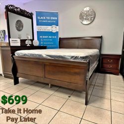 CHERRY SLEIGH BEDROOM SET
(Bed, Dresser, Nightstand and Mirror)