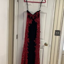 Black & Red Silhouette  Gown with Sequin