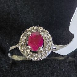 0.81CT Oval Cut Ruby & White Sapphire 925 Sterling Silver Ring Size 7