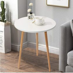 Wooden White Round Three-Legged Round Side Table End Table