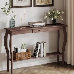 47 Inch Console Table Sofa Entryway Table Espresso (Already Assembled)