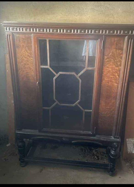SPRING SALE LAST CHANCE Antique Early 20th Century Walnut Wood Curio China Cabinet Hutch