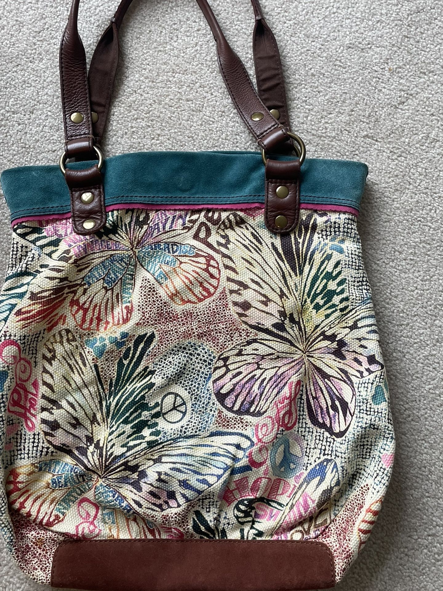 Lucky Brand Fabric Butterfly Design Shoulder Bag 