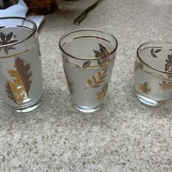 Vintage Frosted Glass with Gold Autumn Pattern