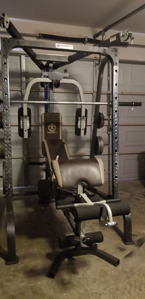 Marcy MD-9010G Home Gym Smith Machine Squat Rack w/ Bench ...