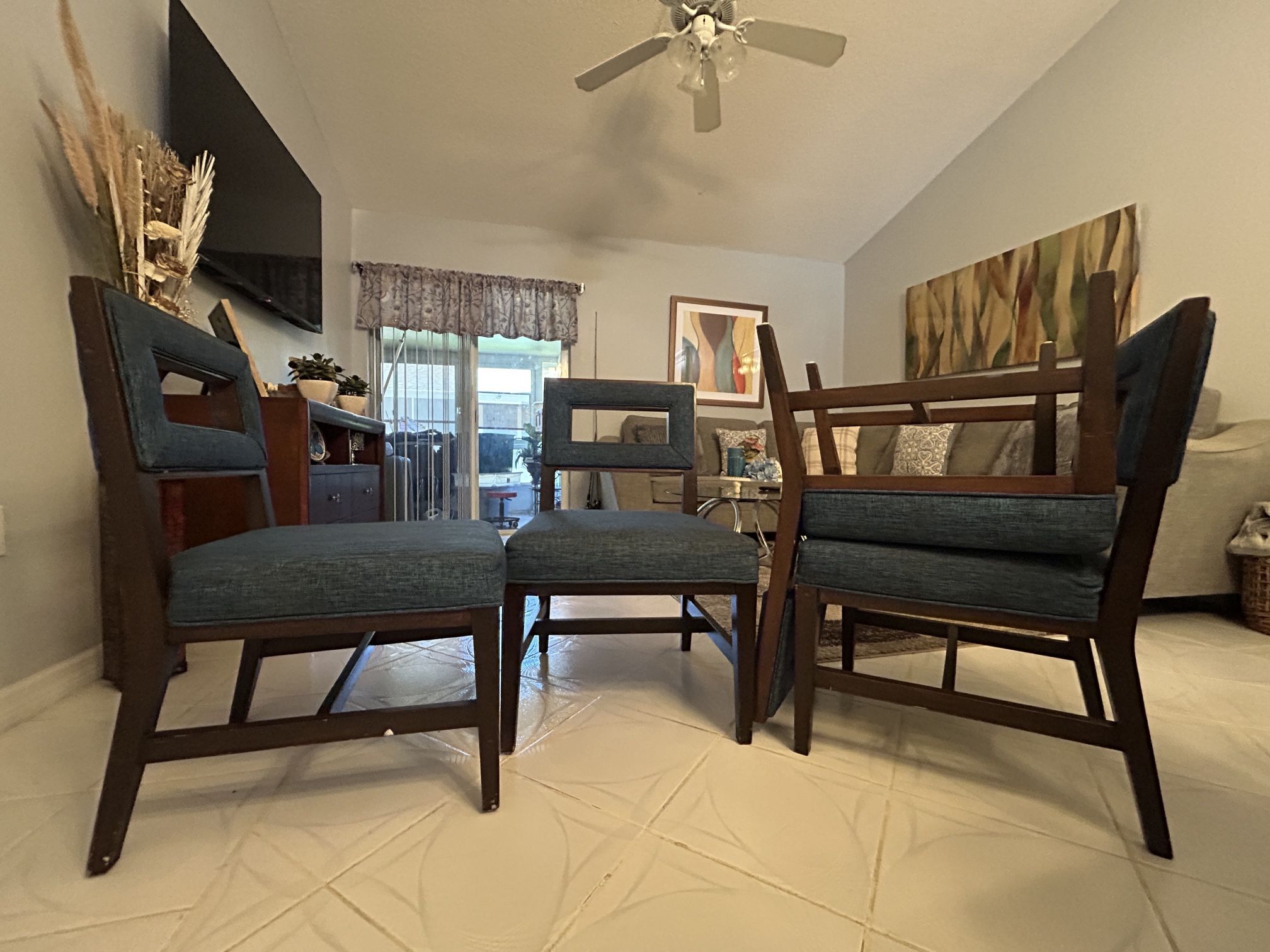 4 Wooden Blue Chairs