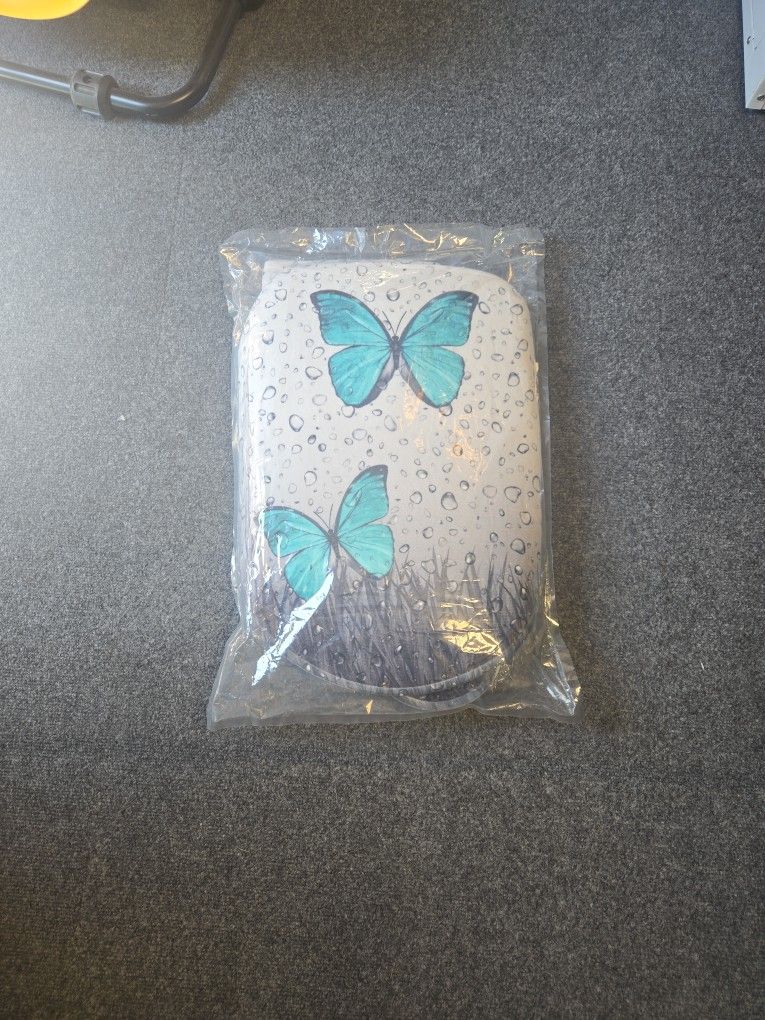 Butterfly And Teal Shower Set With Rugs And Shower Curtain New
