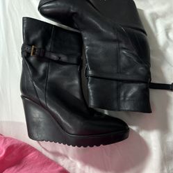 Chloe 37.5 Black Leather  Wedge Ankle Bootie 