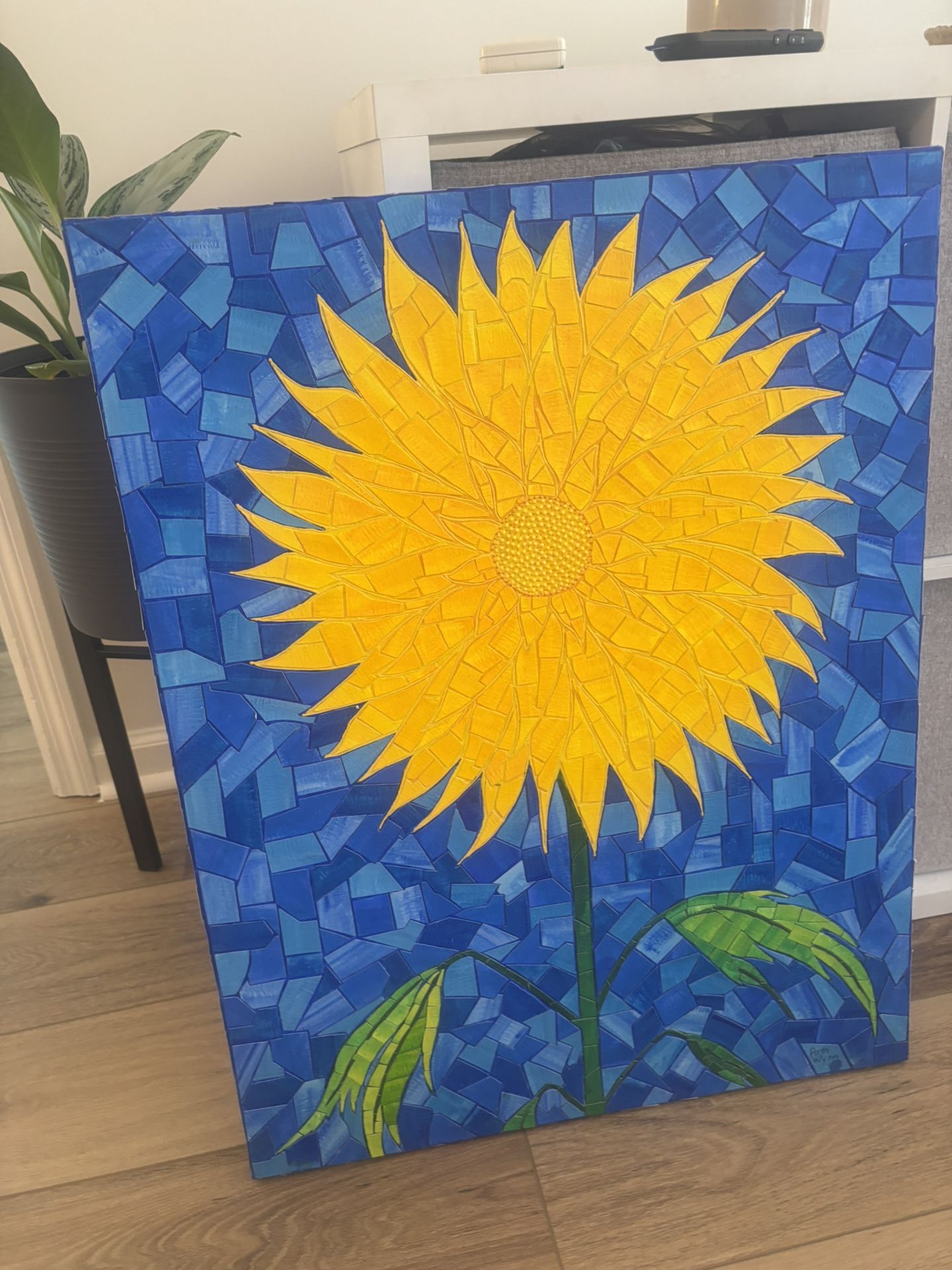 Sunflower Mixed-Media Mosaic on Canvas
