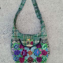Vintage Handcrafted Shoulder Bag w/ Embroidered Flowers