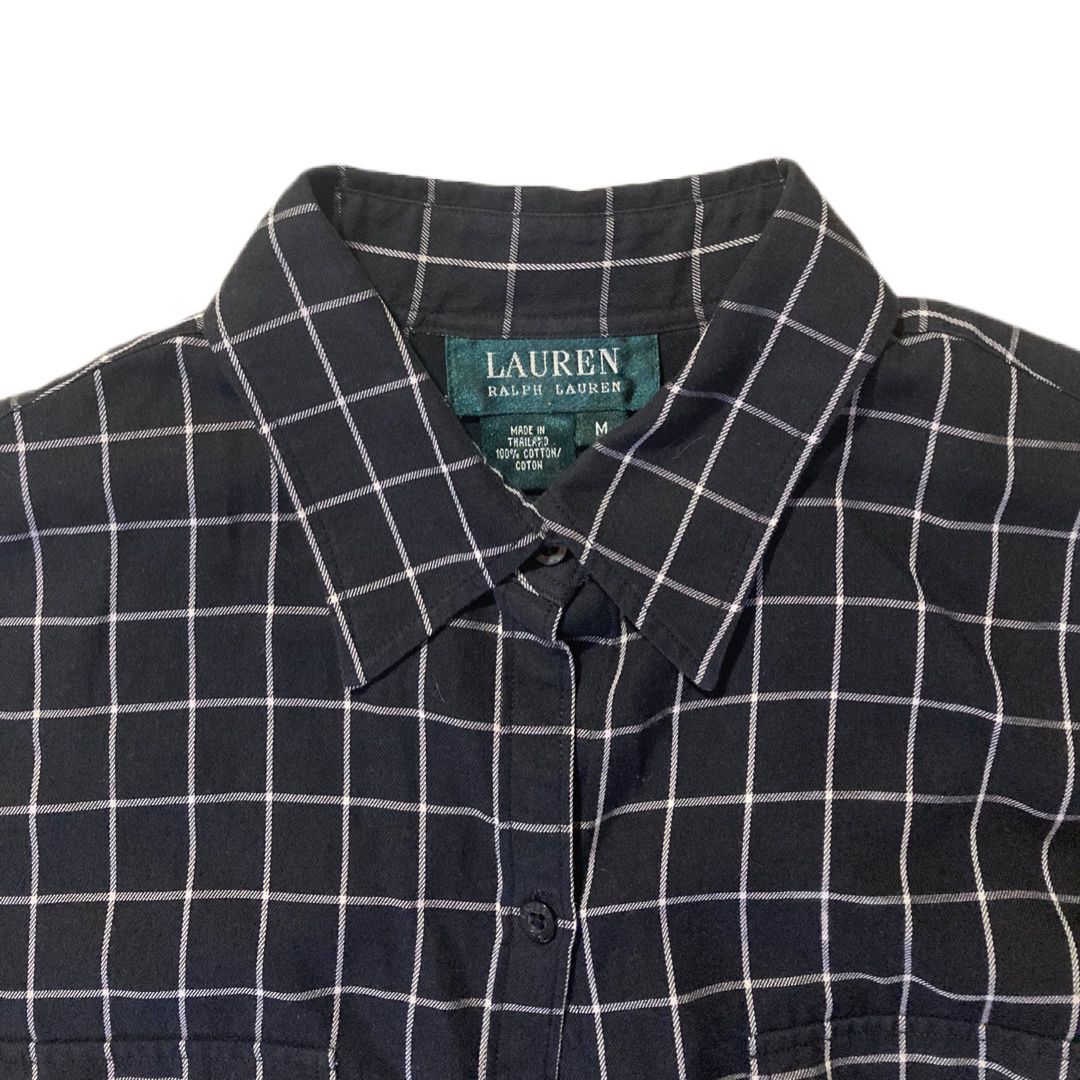 Lauren Ralph Lauren Medium Woman’s Button Up Black With White Plaid Pattern