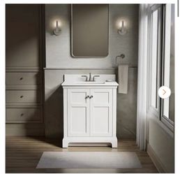 Baskin 30 in. Single Sink White Bath Vanity with Bianco Bella Quartz Top