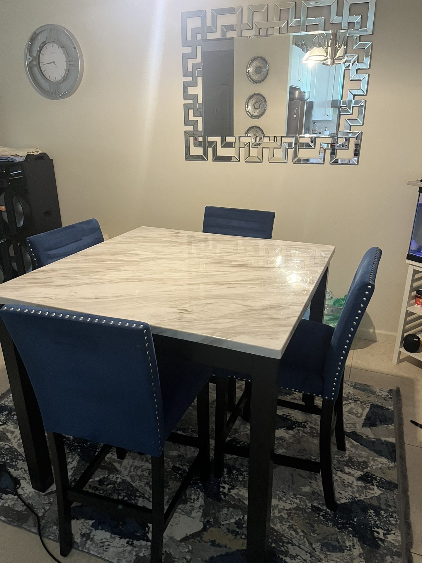 badcock furniture table blue and silver