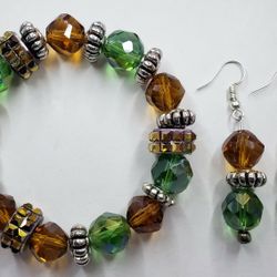 VcJewels Green-Amber Bracelet/Earrings