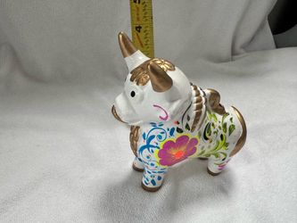Peruvian Torito de Pucará White Ceramic Bull with Hand-Painted Floral Design