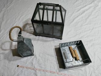 NICE Metal-Glass TERRARIUM 7"Wx 10" Lx 12.5"H, Metal-Glass Candle Box, Metal Tray