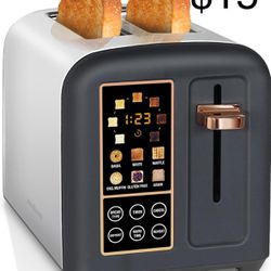 SEEDEEM Toaster 2 Slice, Stainless Toaster LCD Display&Touch Buttons, 50% Faster Heating Speed, 6 Bread Selection, 7 Shade Setting, 1.5''Wide Slot, Re