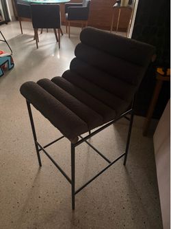 Set of 4 Denver Modern Vail Bar Stools – Charcoal Bouclé | Walnut | Black Powder-Coated Steel