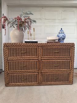 Wicker Rattan 6-Drawer Dresser