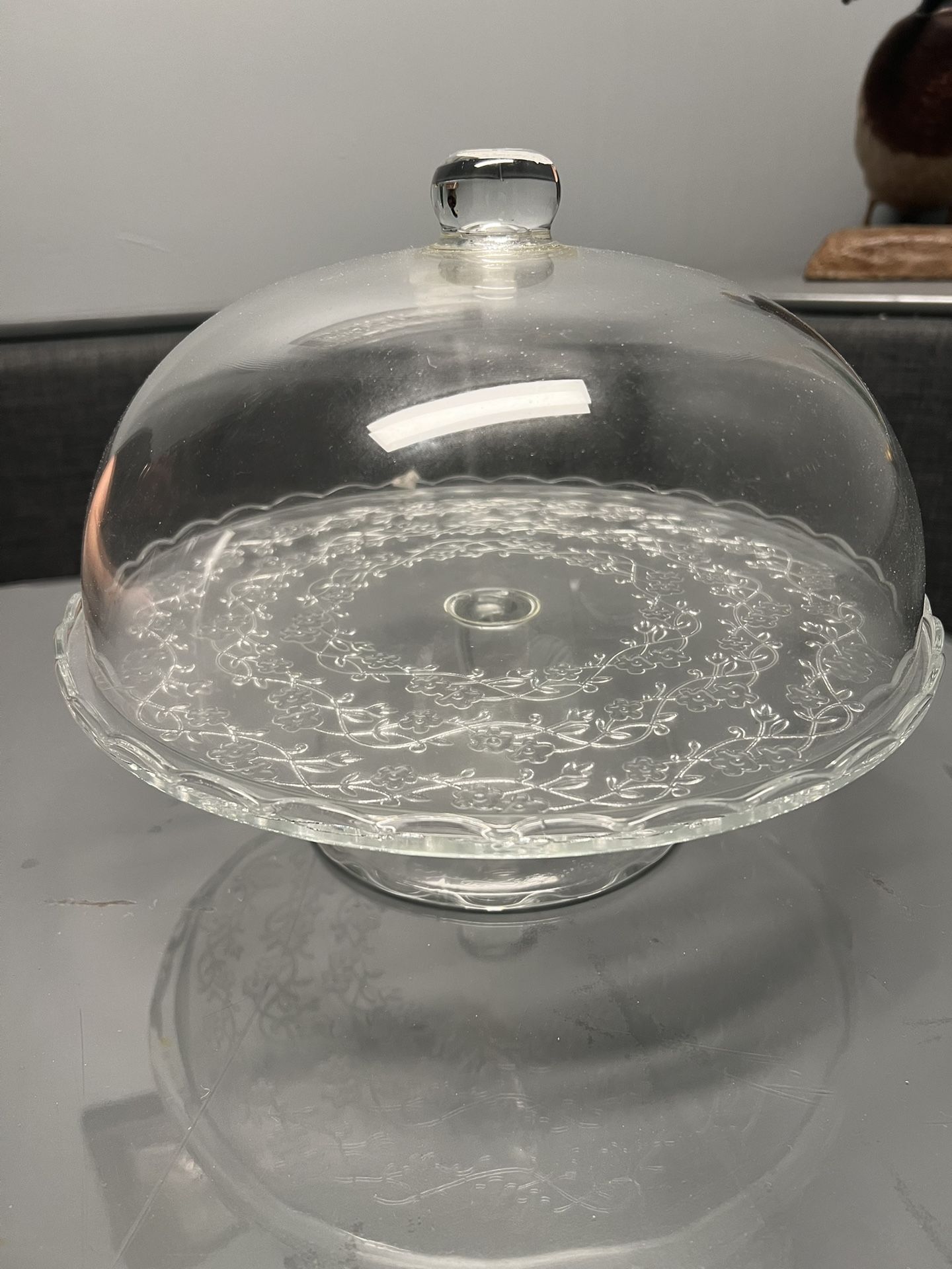 Vintage Clear Glass Cake Stand with Lid