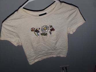 Embroidered Cream Daisy Crop Top with 'HIPPY' Detail