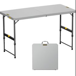 Zeta X4 Pro, 4ft Portable Folding Table, One-Handed Height Adjustment, 4 Heights, Gravity Lock, Carry Handle, Indoor Outdoor Heavy Duty Fold-in-Half U