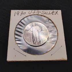Vintage Old 1930 USA Silver Quarter Coin In Case