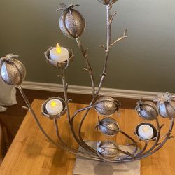 Metal Poppyseed candle holder Farmhouse/ Cottage Decor centerpiece. 23x16 inches. Great condition. Unique accent. I have one Left. 