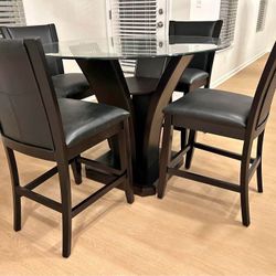 Round Glass High Top 5 Piece Dining Table Set