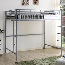 Full-Size Silver Metal Loft Bed Frame — Mattress Not Included — $125