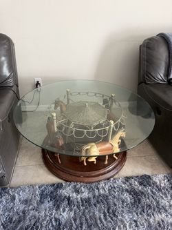 Carousel Horse Glass Top Coffee Table
