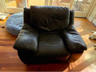 SET leather sofa, chair, ottoman - black
