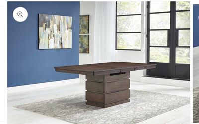 Modern Dark Wood Pedestal Dining expandable Table with 6 Chairs