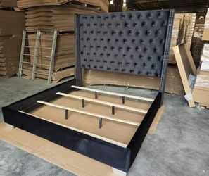 BRAND NEW KING SIZE BED FRAME VELVET Black,gray,blue Or Pink 6 Ft Taller Same Day Delivery 🚚 