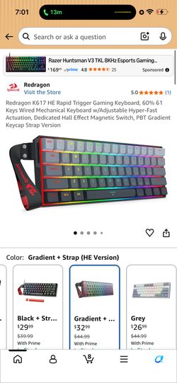 Redragon K617 HE Rapid Trigger Gaming Keyboard, 60% 61 Keys Wired Mechanical Keyboard w/Adjustable Hyper-Fast Actuation, Dedicated Hall Effect Magneti
