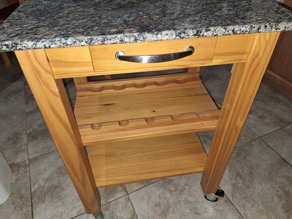 Granite Top Butcher Block Rolling Cart