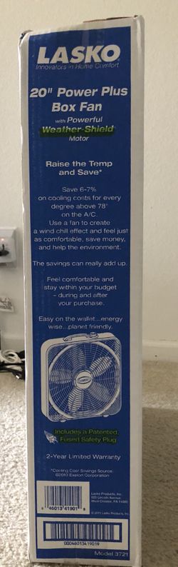 Lasko 20” Power Plus Box Fan for Sale in Manchester, CT - OfferUp