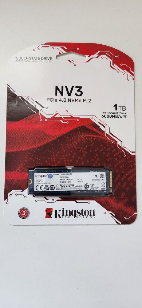 NEW Kingston NV3 M.2 2280 1TB PCIe 4.0 x4 NVMe Internal Solid State Drive (SSD) SNV3S/1000G Up to 6000 MB/s