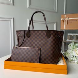  Louis Vuitton Damier Neverfull MM Tote Bag With Pouch
