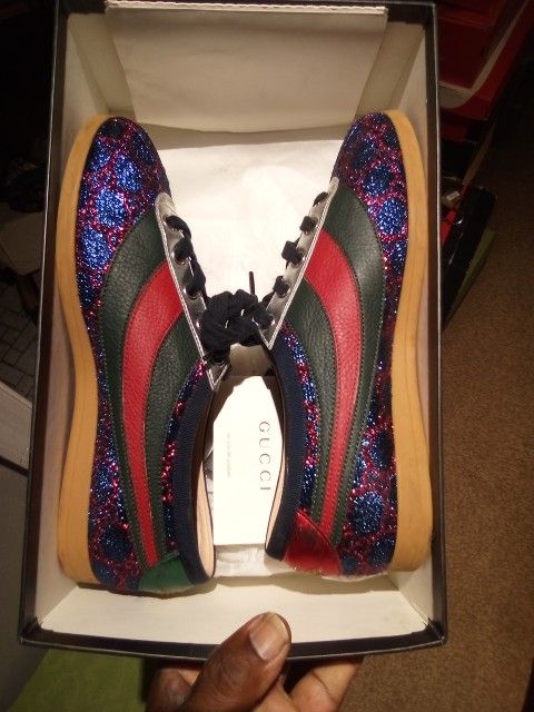 ** GUCCI WOMEN'S FALACER LUREX GG SHOES/ SIZE 38+ (8.5)