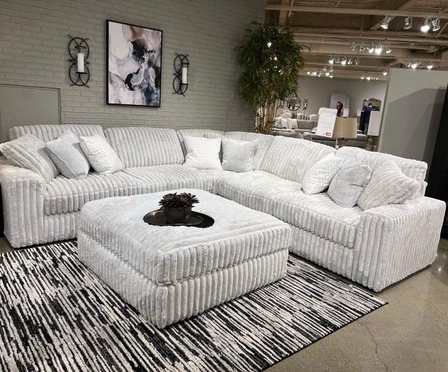 BRAND NEW 11x11ft And 6x15x6ft SECTIONAL SOFA COUCH, CHAISE, Cordoroy Light Grey FABRIC, CUSTOM MADE AVAILABLE