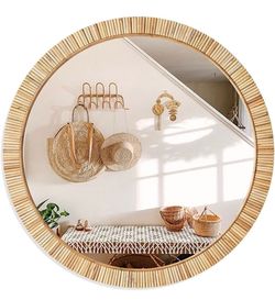 Stunning Decorative Versatile Bohemian Farmhouse Natural Rattan Wall Mirror. 24"''x24" Round