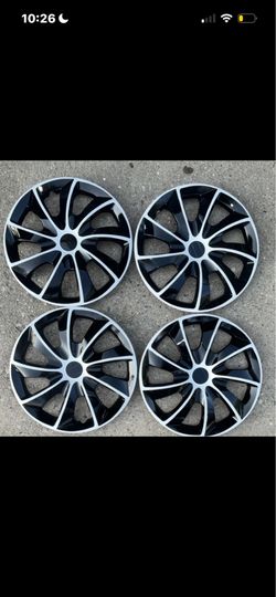 WJ-5083-16” White Black Hubcaps Wheel Covers Set of 4 Light Scratches NEW